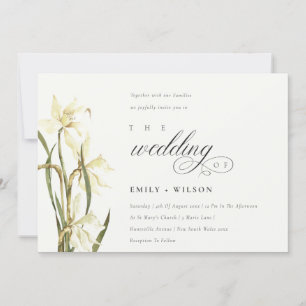 Elegant Waterverf White Daffodil Wedding Invite Bedankkaart