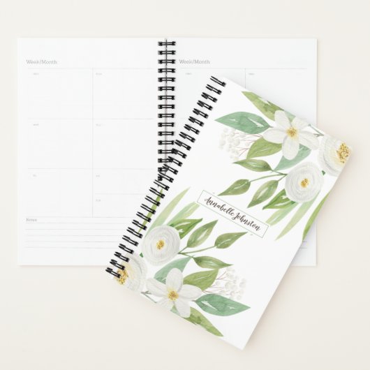 Elegant Waterverf White en Green Floral Planner (Display)