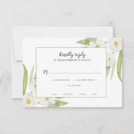 Elegant Waterverf White en Green Floral Wedding RSVP Kaartje