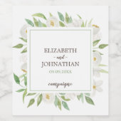 Elegant Waterverf White en Green Floral Wedding Wijn Etiket (Enkel label)
