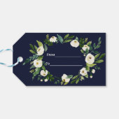 Elegant Waterverf White Floral Dark Blue Wedding Cadeaulabel (Achterkant Horizontaal)