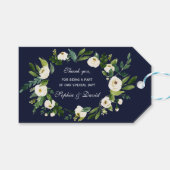 Elegant Waterverf White Floral Dark Blue Wedding Cadeaulabel (Voorkant (Horizontaal))