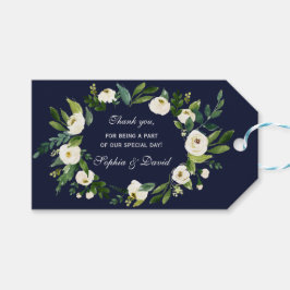 Elegant Waterverf White Floral Dark Blue Wedding Cadeaulabel