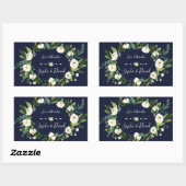 Elegant Waterverf White Floral Dark Blue Wedding Rechthoekige Sticker (Vel)