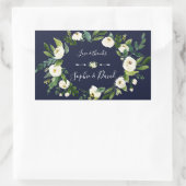 Elegant Waterverf White Floral Dark Blue Wedding Rechthoekige Sticker (Tas)