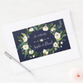 Elegant Waterverf White Floral Dark Blue Wedding Rechthoekige Sticker (Envelop)