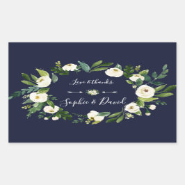 Elegant Waterverf White Floral Dark Blue Wedding Rechthoekige Sticker