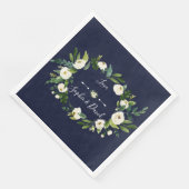 Elegant Waterverf White Floral Dark Blue Wedding Servet (Hoek)