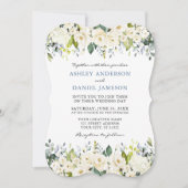 Elegant Waterverf White Floral Dusty Blue Wedding Kaart (Voorkant)