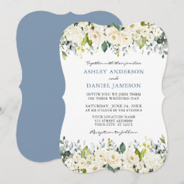 Elegant Waterverf White Floral Dusty Blue Wedding Kaart