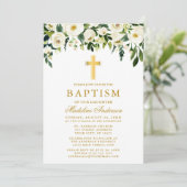 Elegant Waterverf White Floral Gold Baptisme Kaart (Staand voorkant)