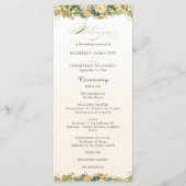 Elegant Waterverf White Floral Gold Wedding Programmakaart (Voorkant)