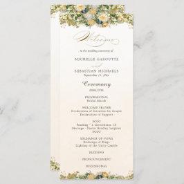 Elegant Waterverf White Floral Gold Wedding Programmakaart