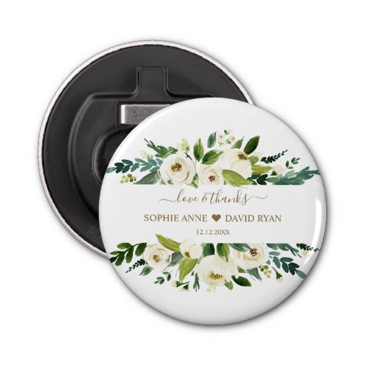 Elegant Waterverf White Floral Lijst Wedding Button Flesopener (Voorkant)