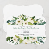 Elegant Waterverf White Floral Lijst Wedding Kaart (Voorkant / Achterkant)