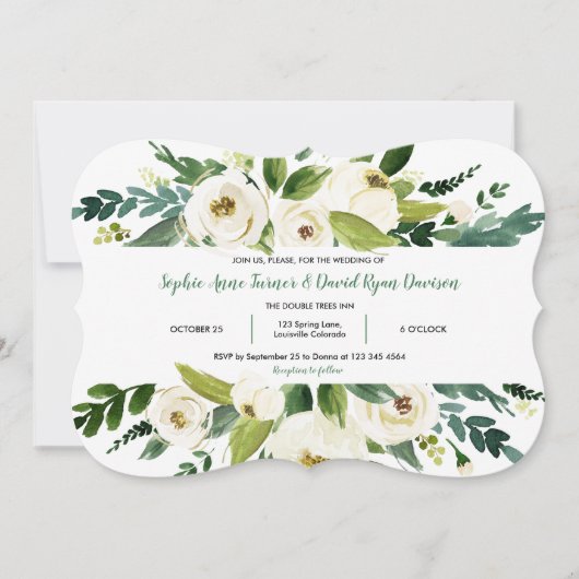 Elegant Waterverf White Floral Lijst Wedding Kaart (Voorkant)