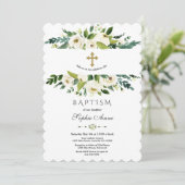 Elegant Waterverf White Floral Peonies Baptisme Kaart (Staand voorkant)