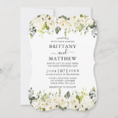 Elegant Waterverf White Floral Sage Green Wedding Kaart (Voorkant)