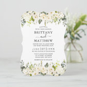 Elegant Waterverf White Floral Sage Green Wedding Kaart (Staand voorkant)
