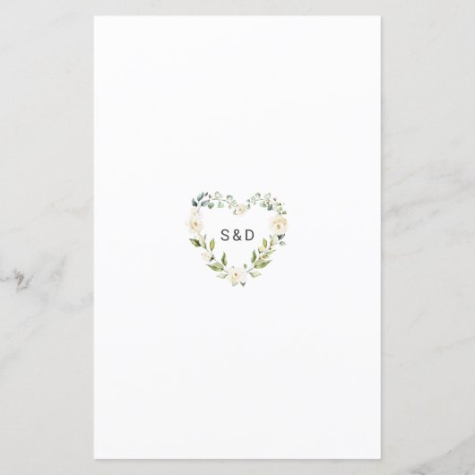 Elegant Waterverf White Flowers Gold Wedding Menu (Achterkant)