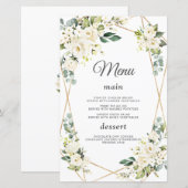 Elegant Waterverf White Flowers Gold Wedding Menu (Voorkant / Achterkant)