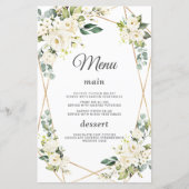 Elegant Waterverf White Flowers Gold Wedding Menu (Voorkant)