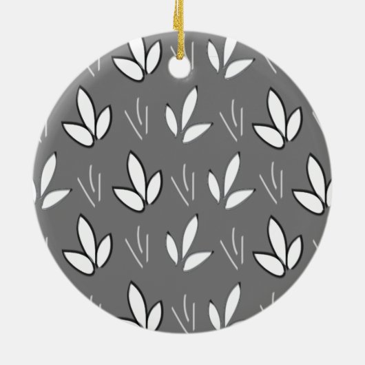 Elegant Waterverf White Flowers Grey Keramisch Ornament (Achterkant)