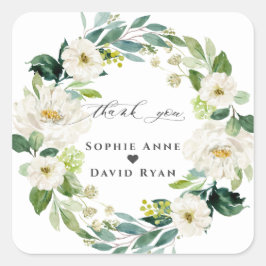 Elegant Waterverf White Flowers Wreatding Wedding Vierkante Sticker