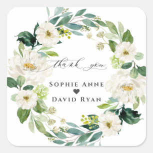 Elegant Waterverf White Flowers Wreatding Wedding Vierkante Sticker
