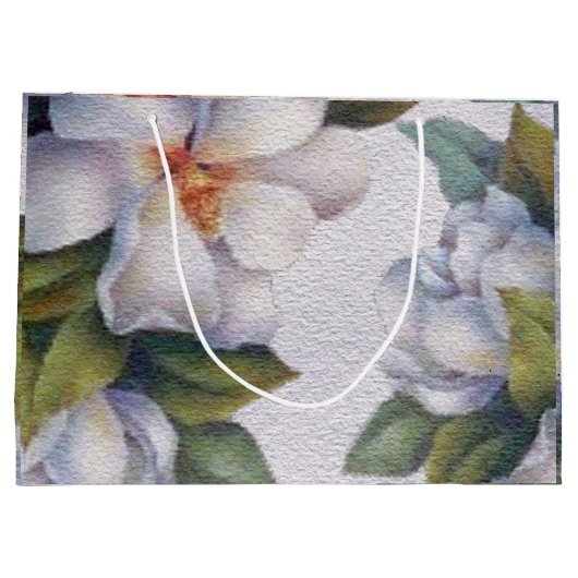 Elegant Waterverf White Magnolia Flower Groot Cadeauzakje (Achterkant)