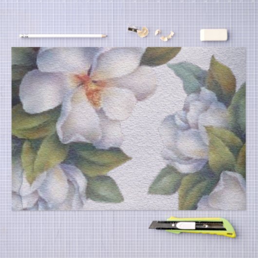 Elegant Waterverf White Magnolia Flower Tissuepapier (Craft)