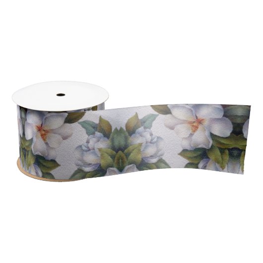 Elegant Waterverf White Magnolia Flower Wrapping Satijnen Lint (Spoel)