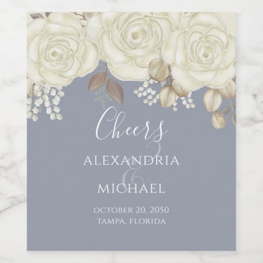 Elegant Waterverf White Rose Greenery Foliage Win Wijn Etiket (Enkel label)