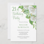Elegant Waterverf White Roses 21st Birthday Party Kaart (Voorkant)