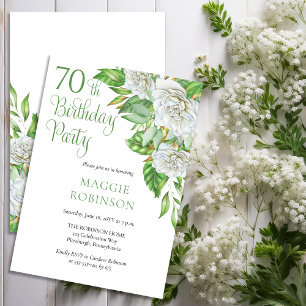 Elegant Waterverf White Roses 70th Birthday Party Kaart