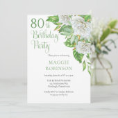 Elegant Waterverf White Roses 80th Birthday Party Kaart (Staand voorkant)