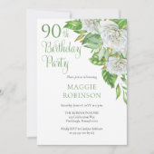 Elegant Waterverf White Roses 90th Birthday Party Kaart (Voorkant)