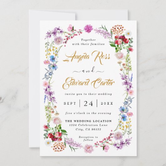 Elegant Waterverf Wild Floral Wedding Uitnodiging (Voorkant)
