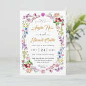 Elegant Waterverf Wild Floral Wedding Uitnodiging (Staand voorkant)