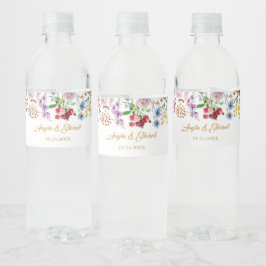 Elegant Waterverf Wild Florals Wedding Waterfles Etiket