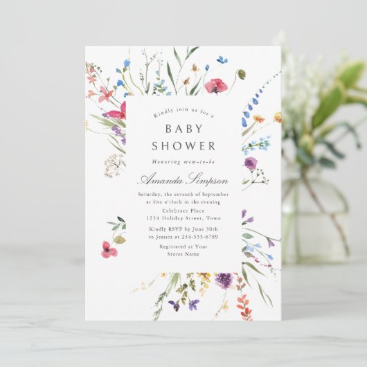Elegant Waterverf Wild Flowers Baby shower Kaart (Staand voorkant)