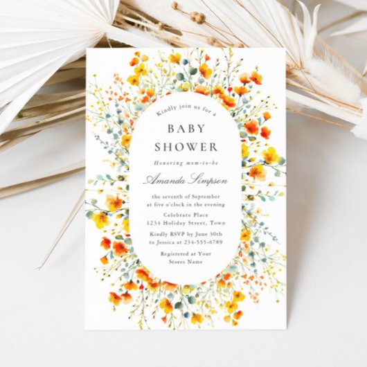 Elegant Waterverf Wild Flowers Baby shower Kaart