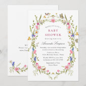 Elegant Waterverf Wild Flowers Baby shower Kaart (Voorkant / Achterkant)