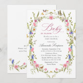 Elegant Waterverf Wild Flowers Baby shower Kaart (Voorkant / Achterkant)