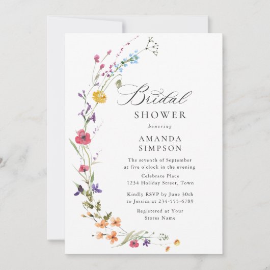 Elegant Waterverf Wild Flowers Vrijgezellenfeest Kaart (Voorkant)