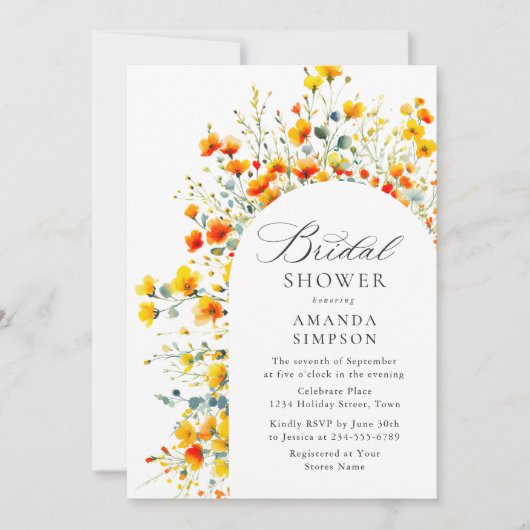 Elegant Waterverf Wild Flowers Vrijgezellenfeest Kaart (Voorkant)