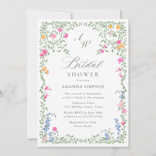 Elegant Waterverf Wild Flowers Vrijgezellenfeest Kaart (Voorkant)