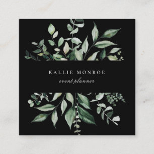 Elegant Waterverf Wild Foliage Dark Vierkante Visitekaartje