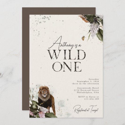 Elegant Waterverf Wild Safari Lion 1e verjaardag Kaart (Voorkant / Achterkant)