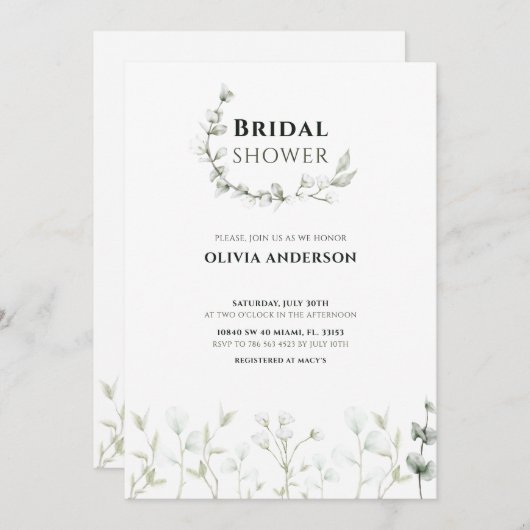 Elegant Waterverf Wildbloem Bridal Uitnodiging (Voorkant / Achterkant)